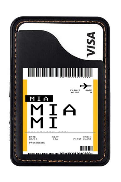 cupcase Leather 3m Tape Card Holder for iPhone 5 5S Se 6 6S 7 8 Plus X Xr XS Max Compatible - Miami Airplane Ticket