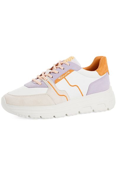 Tamaris Damen Low Sneaker Low Top 1-23710-44 Weiß 608 Orange Comb Textil/Synthetik