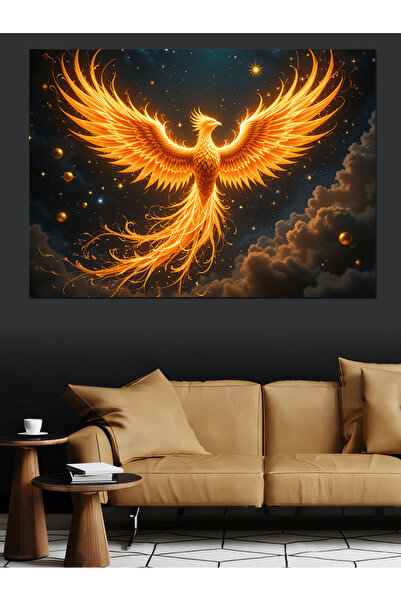 ekart Alevler İçinde Anka Kuşu Dekoratif Kanvas - Mdf Ahşap Tablo