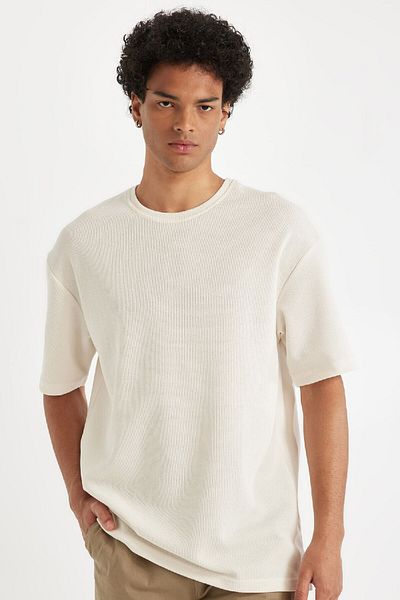 DeFacto Βαρύ μπλουζάκι με κοντό μανίκι Crew Neck Comfort Fit - B4444ax24au