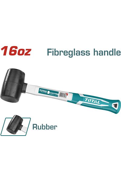 TOTAL 16oz Fibreglass Handle, Rubber Hammer