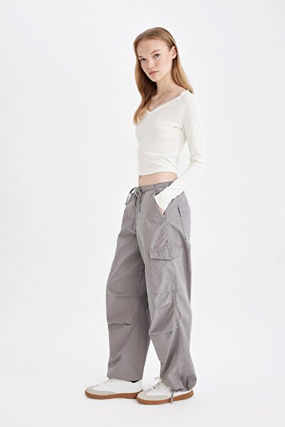 DeFacto Coool Paraşüt Poplin Pantolon Basic Düz Cepli Beli Lastikli A6266ax24au