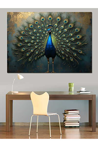 ekart Gösterişli Tavuskuşu Kuyruğu Dekoratif Kanvas - Mdf Ahşap Tablo