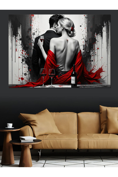 KanvasSepeti Passionate Love Kiss Decorative Oil Painting Textured High Quality Canvas Canvas Painting 70 X 50 cm
