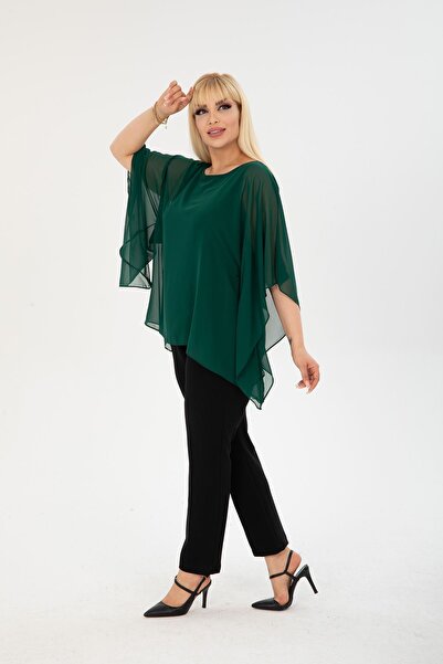 modayız Μπλούζα σιφόν πράσινου μεγάλου μεγέθους 17E-2402