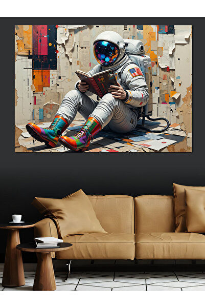 KanvasSepeti Figurină de astronaut așezat, pictură decorativă în ulei, pânză ...