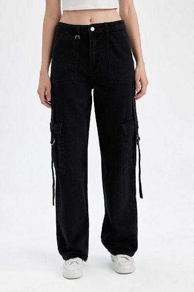 DeFacto Wide Leg Cargo High Waist Long Jean Trousers 3168109
