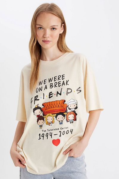 DeFacto Coool Friends Crew Neck Potištěné oversize tričko - krátký rukáv D4820AX24AU