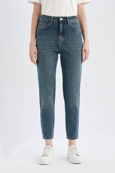 DeFacto High Waist Lightweight Close-Fitting Lina Mom Fit Jeans - Ankle Length Wash Pants D4321Ax24Au
