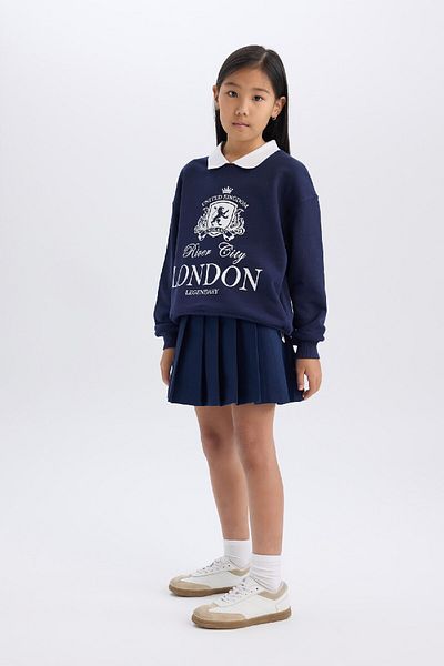 DeFacto Marineblauer, plissierter, taillierter Gabardine-Rock für Mädchen D2918a824wn