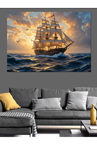 ekart Denizde Yelkenli Gemi Dekoratif Kanvas - Mdf Ahşap Tablo