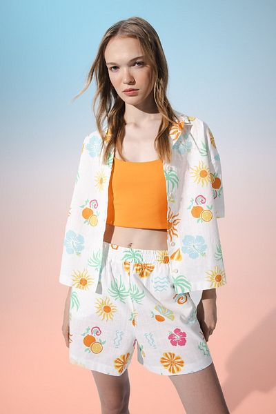 DeFacto Cămașă cu mânecă scurtă cu guler de pijama cu model Coool Oversize Fit D5117ax24hs