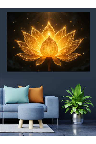 ekart Altın Işıklı Lotus Dekoratif Kanvas - Mdf Ahşap Tablo