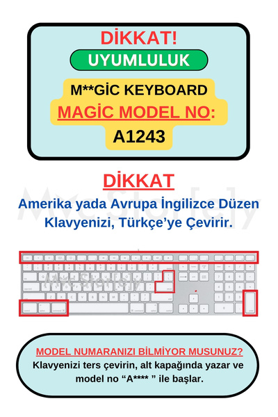 Mcstorey Apple Magic Keyboard-1 Kılıf Klavye Koruyucu Türkçe Q Baskılı (UK-US) A1243 Kablolu Model Ile Uyumlu