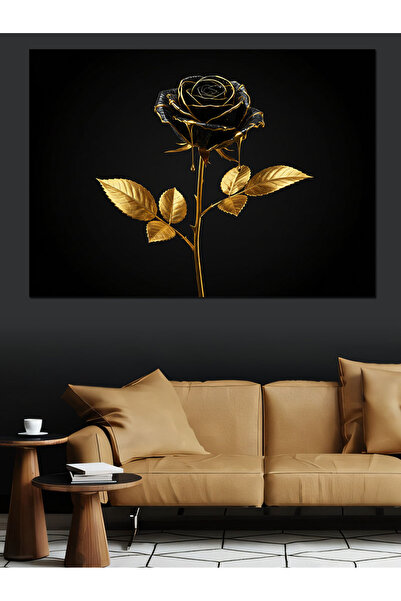 KanvasSepeti Джет Блек Голд Роуз Декоративна маслена живопис с текстура Висок...