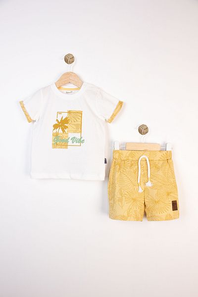 Miniworld Summer Printed Tropical Leaf Pattern Lace-Up Cotton Daily Comfortable Baby Boy Suit