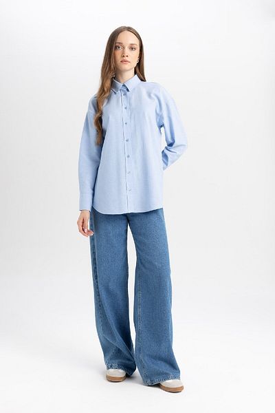 DeFacto Tunica Oxford Relax Fit - Guler cămașă, mânecă lungă, croială solidă B8309ax24sp