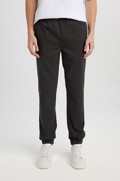 DeFacto 100% Cotton Jogger Gabardine Trousers Waist Regular Fit Lace up Elastic Leg D5927Ax24Au