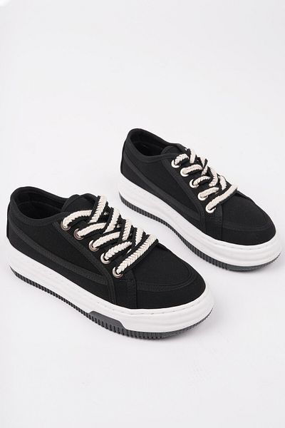 MUGGO Carina Thick Sole Linen Fabric Lace-Up Women's Casual Sneaker Sports Shoes