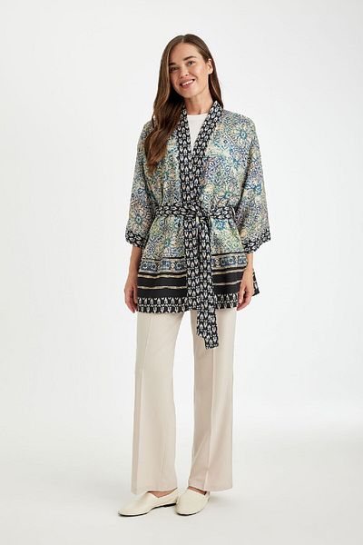 DeFacto Relax Fit Patterned Belted Kimono D5443Ax24Au