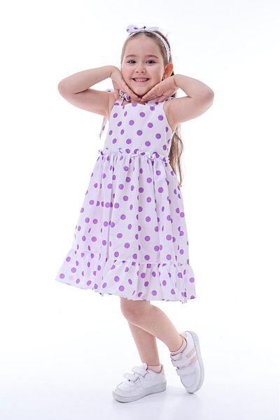 Fox Moda Polka Dot Bandana Bow Detailed Girl's Dress