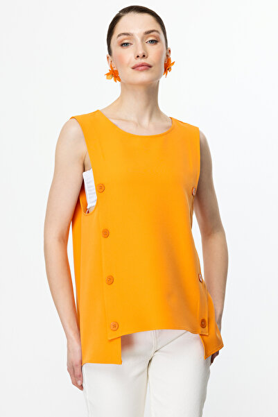 ON Yanları Düğmeli Kolsuz Süveter Oranj