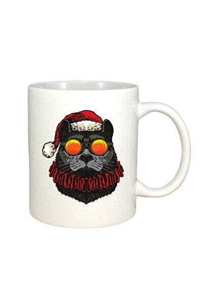 OEM Εξατομικευμένη λευκή κούπα Cat Black Santa, INOVATIX®. 330 ml
