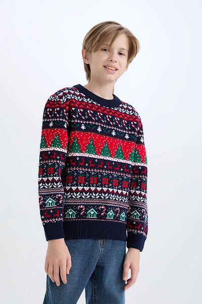 DeFacto Boy's Christmas Themed Crew Neck Knitwear Sweater D5792A824Cw