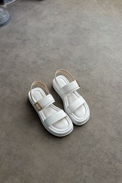 SHOEBELLAS Mayra White Single Buckle Women's Sandals