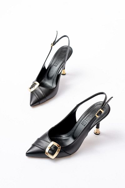 Aymood İnf-1151 Pantofi negri cu toc cu spate deschis