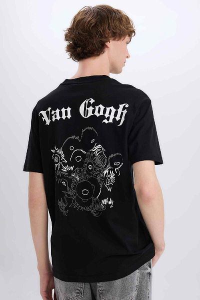 DeFacto 100% βαμβάκι Van Gogh Regular Fit Crew λαιμόκοψη με στάμπα κοντομάνικο μπλουζάκι D5473ax25sp