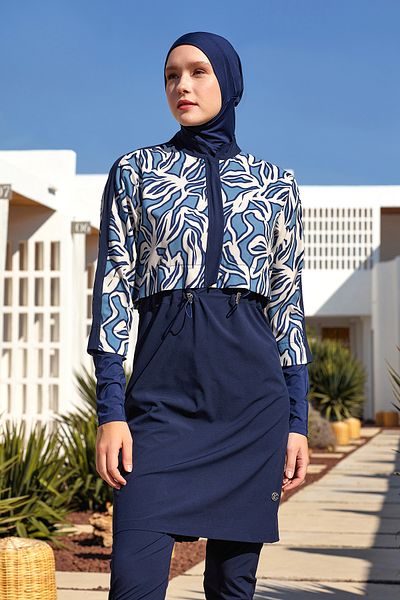 Adasea Sports Luxury 1213 Dark Navy Blue Πλήρως καλυμμένο Hijab
