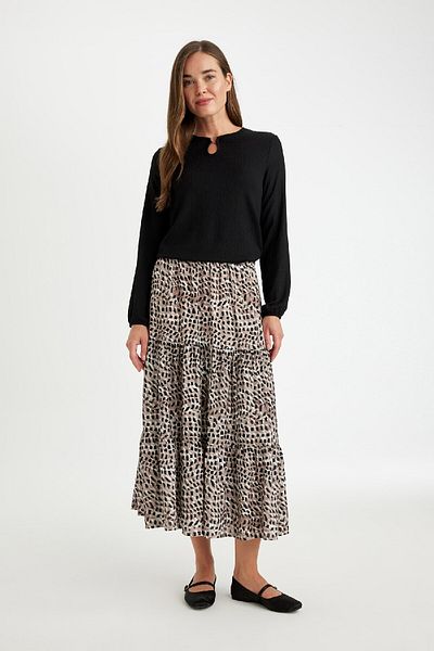 DeFacto Fusta maxi evazată cu talie elastică cu model leopard kilos D5328ax24au