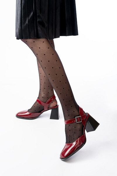 Aymood Pantofi de zi cu toc cu spate deschis din piele lacuita burgundy