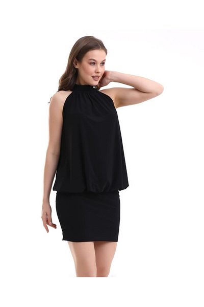 Kokosh moda Rochie de damă cu guler înalt, cu detaliu din șifon, împodobită cu nisip, produs de oportunitate, deasupra genunchiului