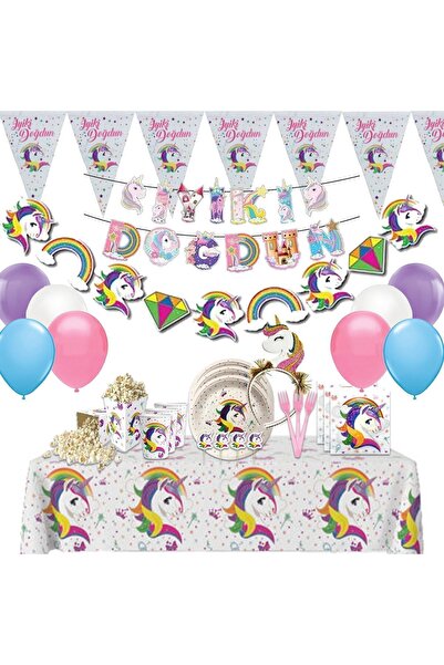 Paparti Concept de petrecere de aniversare cu unicorn pentru 8 persoane Set complet cu conținut multiplu