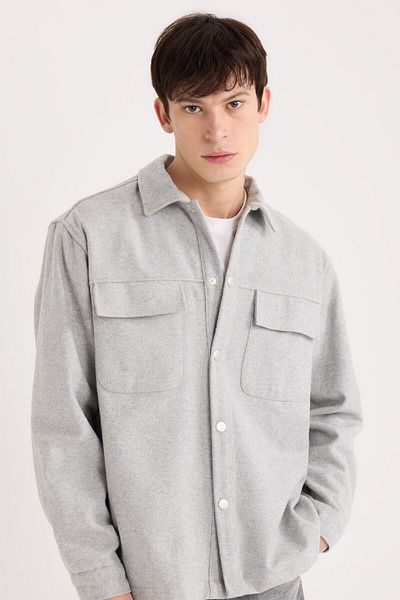 DeFacto Relax Fit Lumberjack Basic Solid Langarm-Hemdjacke A6876AX24AU