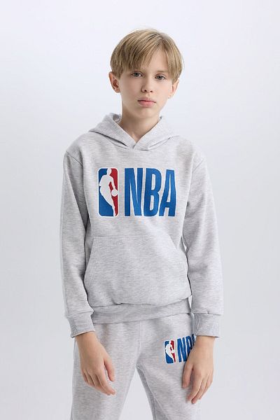 DeFacto Boy's Gray Nba Wordmark Hooded Thick Sweatshirt D4857A824Wn