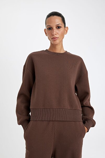DeFacto Φούτερ Boxy Fit Crew Neck Thick Basic απλό φούτερ B8568ax24wn