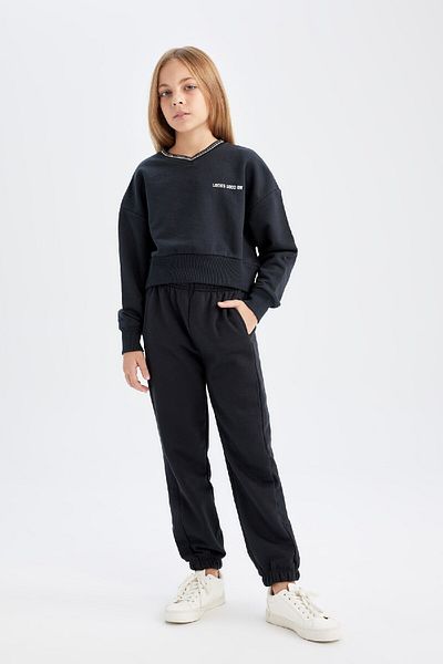 DeFacto Printed Sweatshirt and Elastic Jogger Sweatpants for Girls - D4054A824Wn