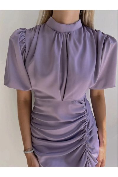 HELİS BUTİK Premium Satin Dress with Shiring