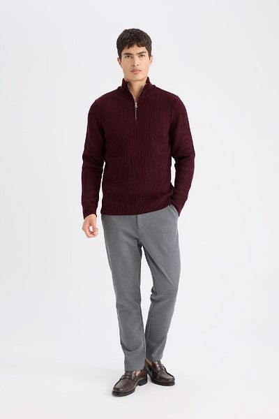 DeFacto Standard Fit Normal Cut Stand Collar Zippered Basic Plain Knitwear Sweater B0578Ax24Wn