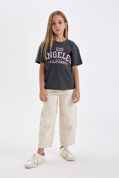 DeFacto Girl's Crew Neck Printed Relax Fit T-Shirt D6237A824Sm