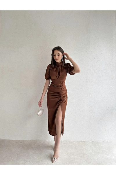 HELİS BUTİK Premium Satin Dress with Shiring