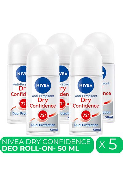NIVEA Dry Confidence, women's roll-on deodorant, 5 pcs x 50 ml