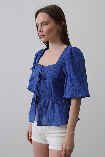 MODAVERA Square neck balloon sleeve blouse - blue