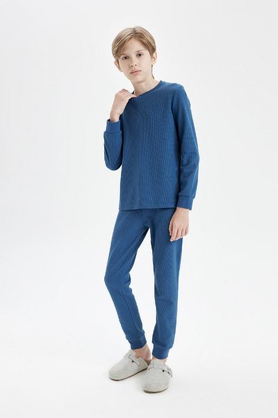 DeFacto Pyjama-Set für Jungen mit Waffelmuster – Set mit langen Ärmeln, Oberteil und Unterteil 3164653