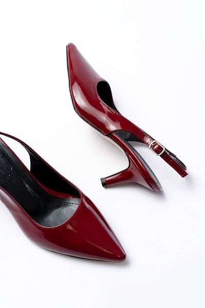 Aymood ST-1152 Pantofi de damă cu toc de 7 cm din piele lacuită roșie claret