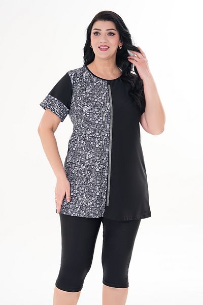 REMSA Plus Size, κοντό μανίκι, μισοκαλυμμένο Hijab- Graffiti Black Striker Ball Shoes