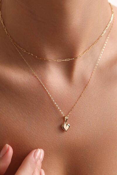 Bayar Gold 14 Ayar Altın Ataç Ve Kalp Kombin Kolye